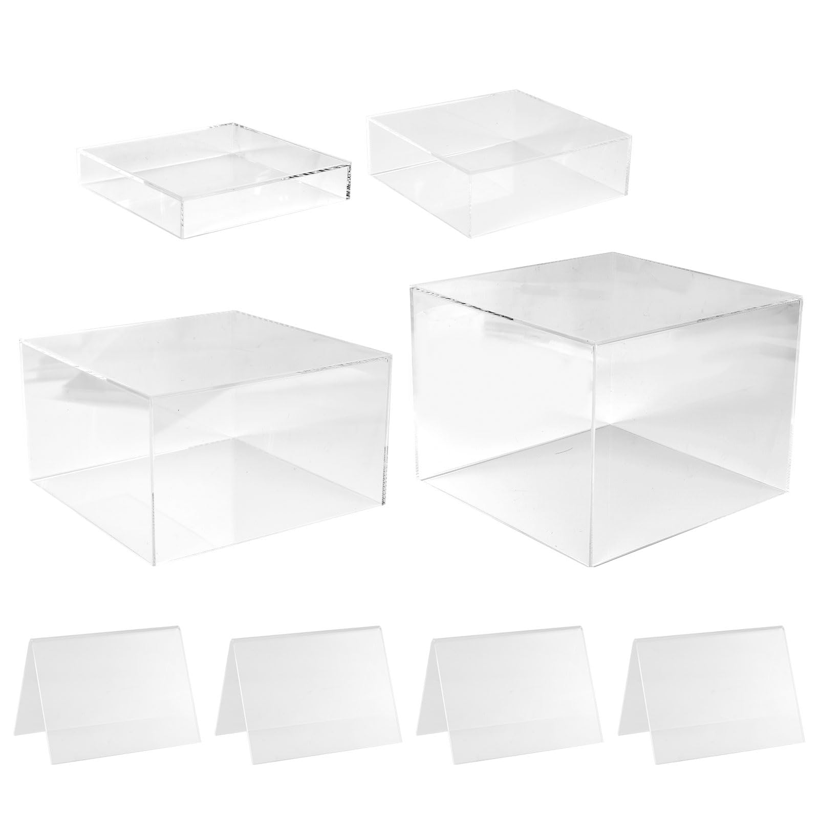 PEUTIER 4pcs Rehausseurs Buffet avec Logo Table, 1,97x2,36x2,76x3,15cm Présentoirs à Aliments Acrylique Transparent Présentoirs à Cupcakes Rehausseurs Buffet fête pour Desserts Bonbons Artisanat