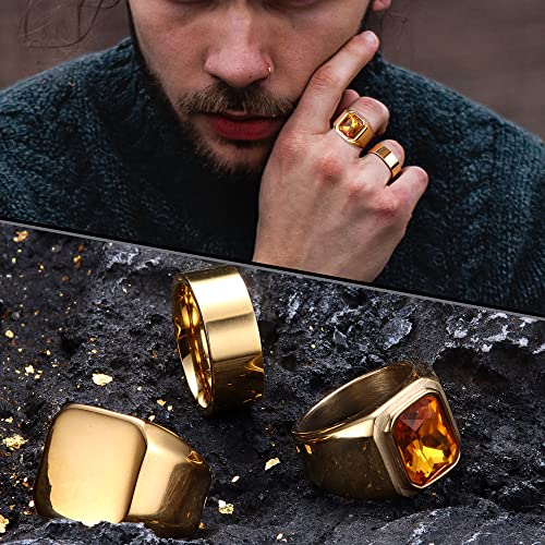 Dochais 3PCS Mens Rings Signet Rings for Men Stainless Steel Biker Ring Square Agate Onyx Rings Men's Ring for Men Solid Polished Retro Band Rings Set Size 7-133