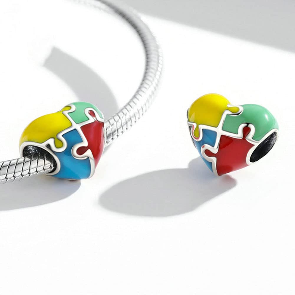 Abalorio de plata de ley 925 con diseño de rompecabezas para autismo, cubo mágico, regalo de cumpleaños, para pulsera Pandora, Plata de ley