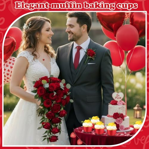 Image of 300 Pack Fiery Red Gold Cupcake Liners Disposable Foil Muffin Cup