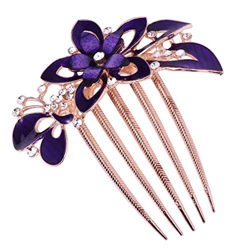 Lurrose Flower Hair Comb Crystal Rhinestone Bride Wedding Hair Comb Clips Retro Hair Side Comb Flower Hairpins Headpiece For Women Wedding Prom (Purple) #TOP14
