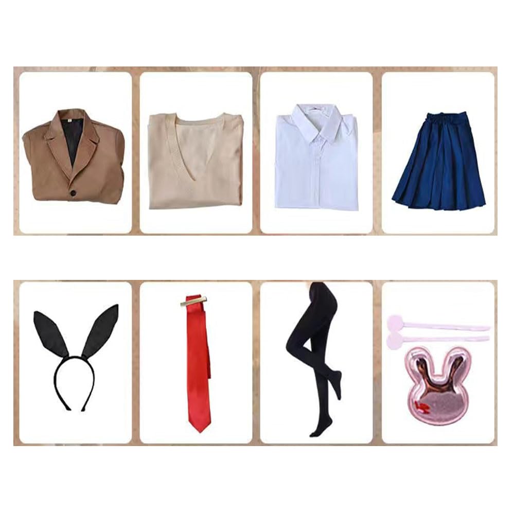 Mai kostium cosplay damski mundurek szkolny strój brązowa kurtka JK jednolita spódnica pełny zestaw z czerwonym krawatem anime cosplay Halloween Boże Narodzenie karnawał impreza odgrywanie