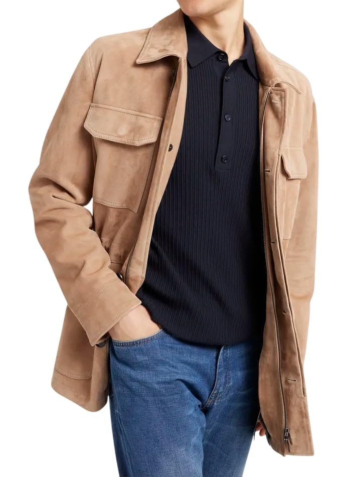 ESSAK Premium Suede Safari Field Coat for Men – Men's Classic Field Style Suede Coat – Soft Leather Field Coat3