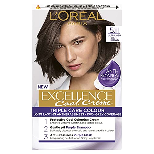 L'Oreal Paris L'Oréal Paris Excellence Cool Crème Tinte Permanente para el Cabello, Coloración Radiante en Casa con hasta un 100% de Cobertura de Canas, Pro-queratina, hasta 8 Semanas de Color, Tinte: