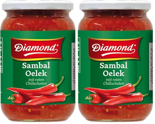 DIAMOND Sambal Oelek, pasta ardientemente picante de guindilla roja, para dar sabor a platos wok, arroz frito y fideos fritos - 1 x 740 g (Paquete de 2)