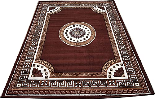 Image of BCF Area Rug 6X8 feet, Brown HB26 Carpet for Home Decor | Easy to Clean, Anti-Skid Ideal for Living Room, Bedroom, Hall