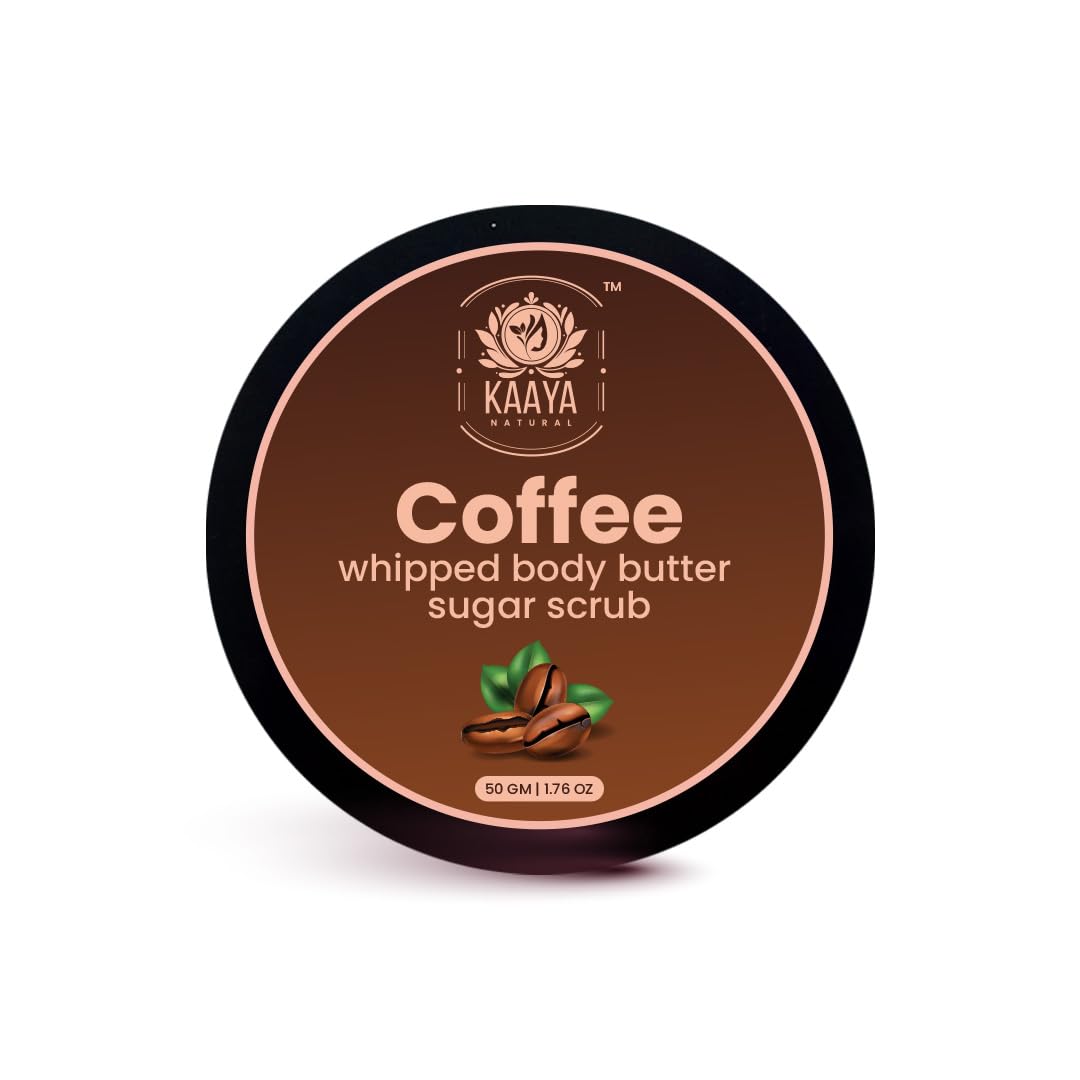 - Kaaya Natural Coffee Whipped Body Butter Sugar Scrub | For Exfloting & Detanning | Blackhead-Whitehead Remover | Tan Removal Body Scrub | Bathing Scrub | Unisex | 50 Gm
