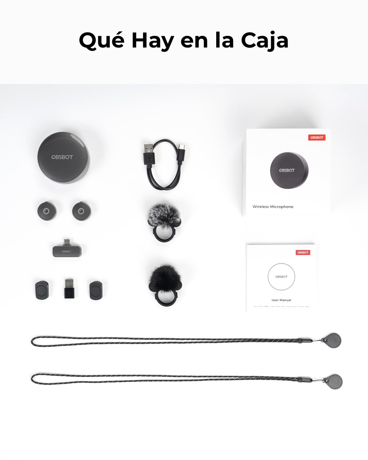 OBSBOT VOX Micrófono Inalámbrico, Doble Lavalier con Alcance De 300m, Audio | De Estudio 48kHz/24-Bit, USB-C Plug & Play Para Streaming, YouTube, Podcast, Vlog, Compatible Con Móviles & PC & Portátil.