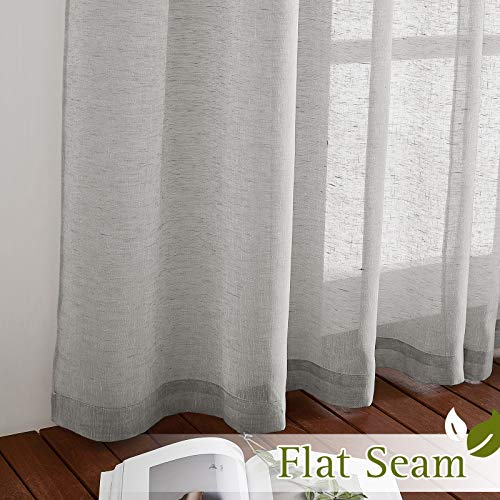 NICETOWN Sheer Linen Bedroom Window Curtains 84 inches Length, Grommet Privacy Semitransparent Light Filtering Flax Sheer Window Treatment for Living Room, Grey, W52 by L84, 1 Pair