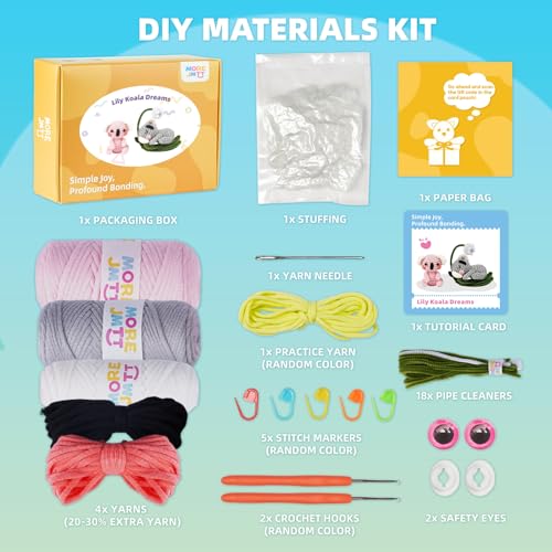 Image of MOREJMTT Crochet Kit for Beginners, Crochet Animal Kits,Crocheting Kit for Starters, Learn to Crochet with Step-by-Step Video Tutorials, Beginner Crochet Kit for Adults(2 Pack Koala)