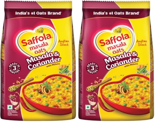 Image of Saffola Masala Oats | 550g /500g | Masala Coriander | Tasty, Anytime Snack | Ready in 3 mins | Millets Goodness- with Ragi & Jowar | No maida , No added preservatives | Oats Helps manage weight(weight may vary)