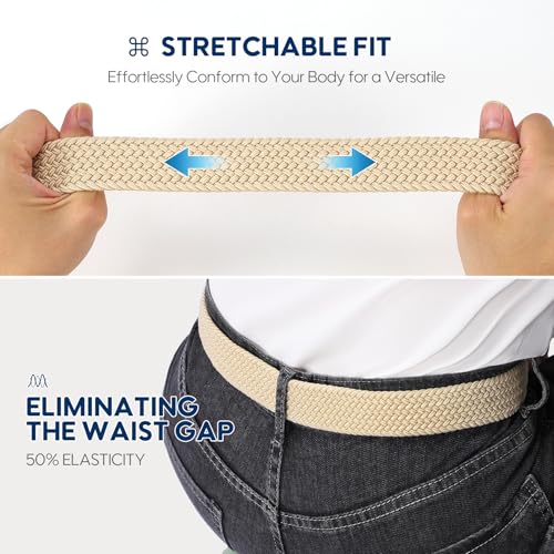 Image of SUOSDEY Men Stretch Braided Belt, Elastic Belt for Jeans Pants Casual Golf Belt 1 3 /8 inch