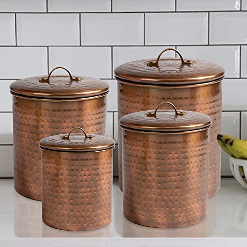 Nu Steel Hammered Antique Copper Stainless Steel 4Pc Canister Set, Beautiful Food Storage Container For Kitchen Counter, Tea, Sugar, Coffee, Caddy, Flour Canister With Rubber Seal Lid, Tg-1843Ac-Set4 #TOP1