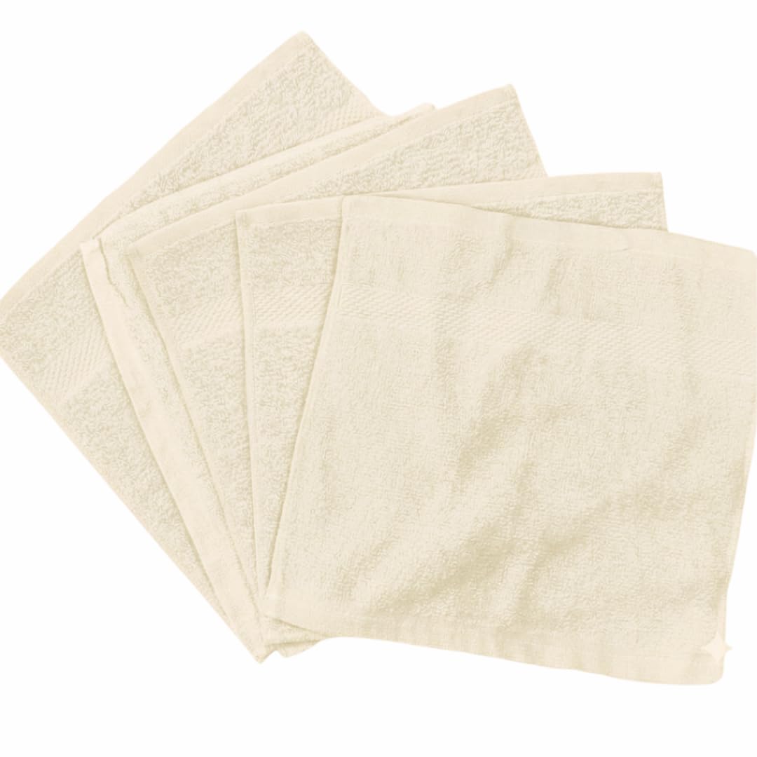 Diamond Tex Pack of 6, 12, 24, 36, 48, 96 Face Cloth 100% Egyptian Cotton Soft Flannels Set Quick Absorbent Washcloth 500-GSM Gym, Golf Hand Wash Towels 30x30cm (Cream, 12) โ image 1