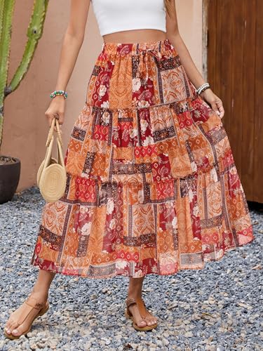 Gardenwed Womens Midi Casual Skirt High Waisted Pleated Flowy A Line Elastic Swing Skirts with Side Slit4