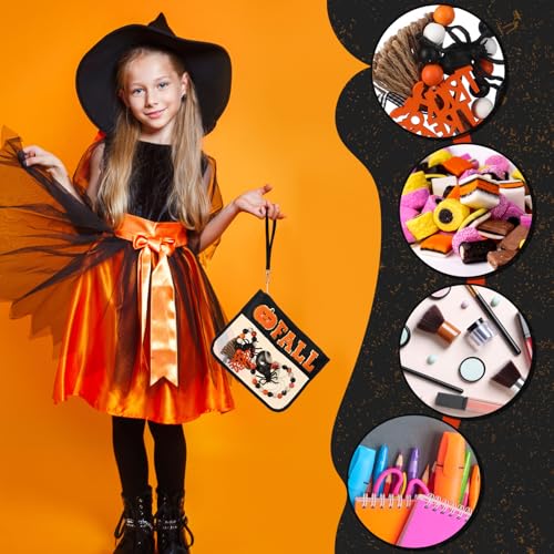 Remerry 2 Pcs Halloween Gifts Chenille Letter Bag Spooky Pumpkin Fall Boo Patch Clear Makeup Cosmetic Toiletry Pouch Nylon PVC Monogram Treat Candy Goodie Bag Preppy Purse Waterproof for Women3