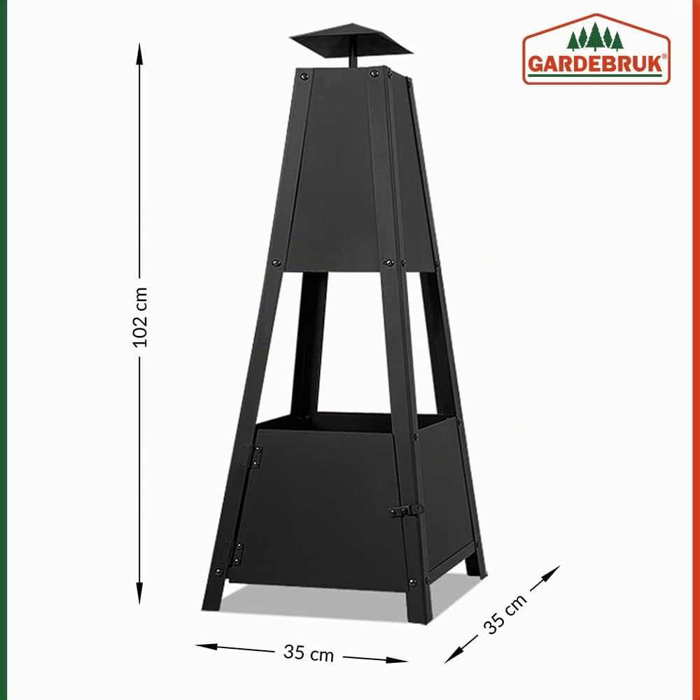 Gardebruk Chimenea de Jardín Brasero Pirámide Estufa de Leña con Atizador Fogón Exterior 102x35x35cm