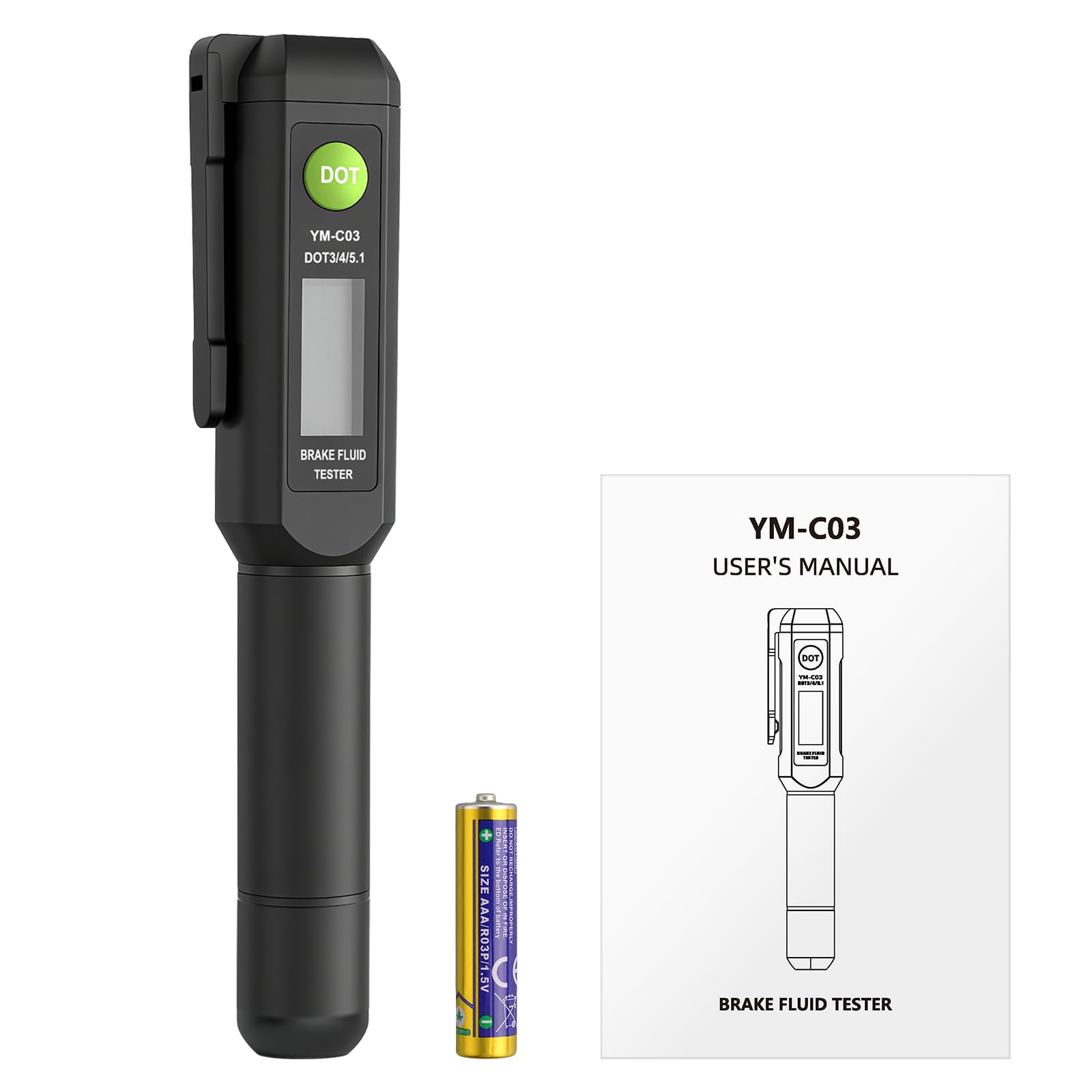 AUTOUTLET Tester per Liquido dei Freni con Allarme Acustico e Display LCD,Sonda ad Alta Sensibilità,per DOT 3 DOT 4 DOT 5.1,Strumento di Diagnosi per Liquido Freni