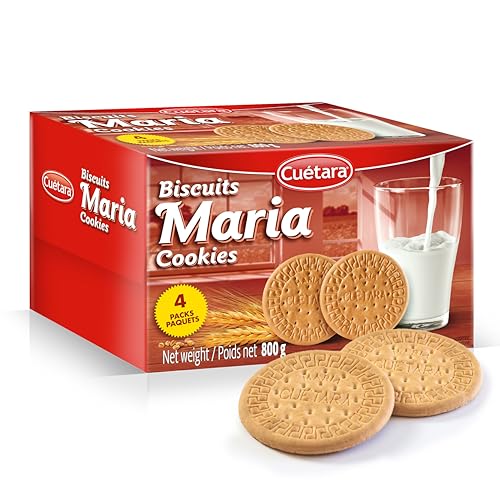 Delicious and Crunchy Maria Biscuits 800g (4 Packs of 200g), Snacks for Kids by Cuetara – Cookies and Snacks Product of Portugal