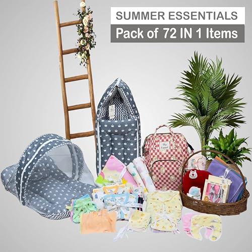 Image of Infantbond 72 in 1 New Born Baby Summer Complete Daily Items Combo | Baby Gift Set | New Born Gift set | Infant Combo set | Baby Hospital Bag for Newborn | New Born Essentials | Infant Clothes (0-6 Months) (Crown Grey)