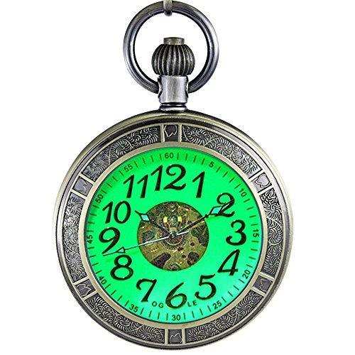 OGLE Waterproof Magnifier Skeleton Chain Silver Luminous Fob Self Winding Automatic Mechanical Pocket Watch