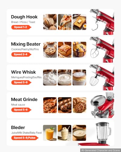 Image of VEVOR 6.3 Qt 3-in-1 Tilt Head Stand Mixer 400W Electric Dough Mixer, Multifunctional Food Kitchen Mixer with Stainless Steel Bowl, Meat Grinder and Blender Attachments, Dough Hook, Whisk, Beater
