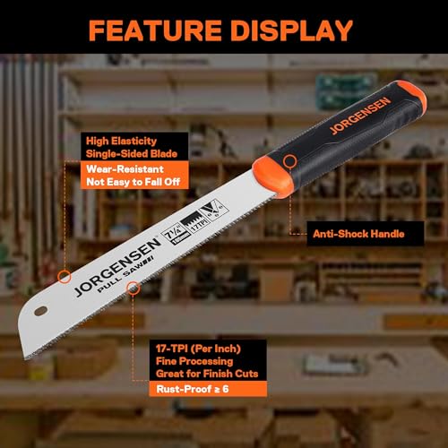 JORGENSEN Japanese Pull Saw, 7.25" Hand Saw Single Edge, 17-TPI SK5 Flexible Blade Handsaws, Flush Cut Saw with Soft Grip Handle for Fine Woodworking & Fast, Precise Cuts - Image 6