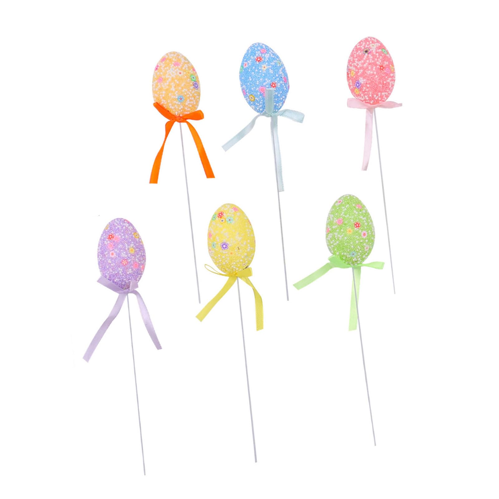 Kalttoy A Of 6 Colored Decorative Eggs Ornament With Stick For Festival Party Decorations Nd Creative Crafting Project Party Supplies