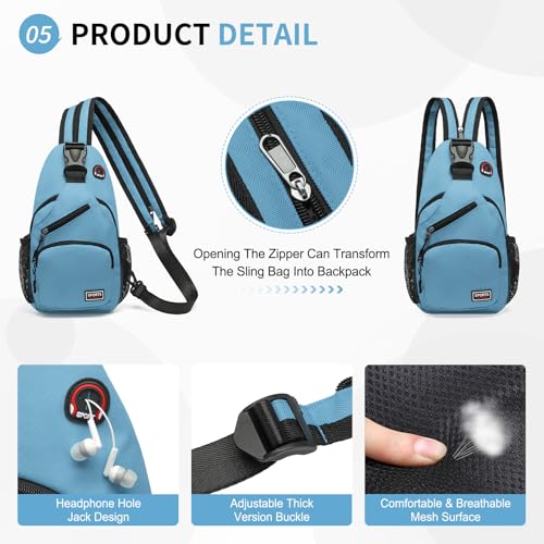 Image of Convertible Sling Bags for Women Men, Lightweight Crossbody Backpack Daypack Fit for 7.9 inch Tablet for Casual Travel Sport Hiking (Blue)