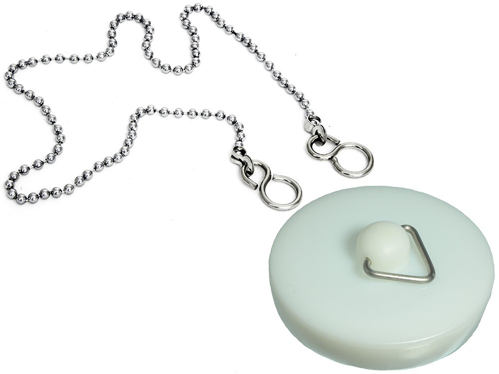 Bouchon lavabo 45mm blanc bonde baignoire plastique avec chaînette longue