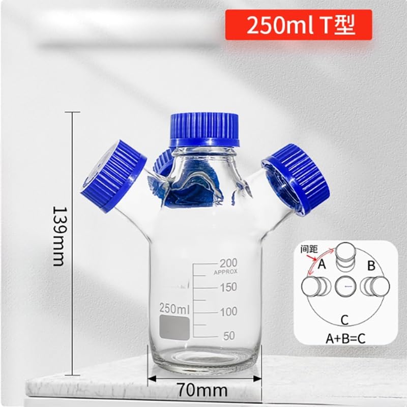 Botella de fase líquida móvil con cuatro orificios roscados for cromatografía (1 unidad) - Botella marrón for almacenamiento de líquidos y residuos(White,250ml)
