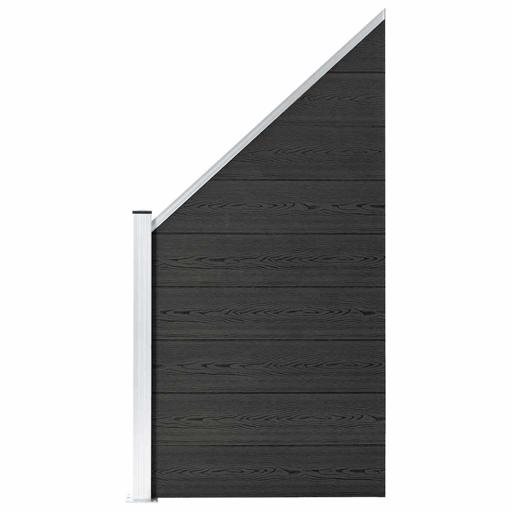 WPC Zaunelement Grau 95x180 cm, Sichtschutzzaun aus Holz-Kunststoff-Verbundwerkstoff mit Holzmaserungsdruck, inklusive Aluminium-Oberprofil und Pfosten mit drei Schlitzen
