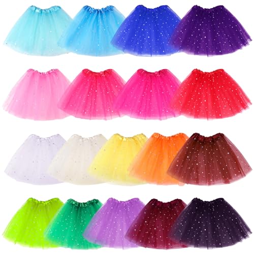 Hoemwarm 18 Pcs Tutu Dresses for Girls, 3 Layers Princess Tutu Skirt Bulk Multicolor Fluffy Tulle Star Skirt for Girls Birthday Party Costume
