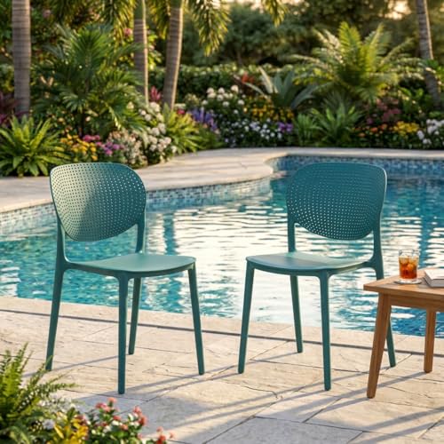 Image of INNOWIN Casper Stackable Arm Chair | Accent Chair for Living Room Home, Bedroom, Cafe and Hotels | 3- Year Warranty | Set of 2 | Plastic | Peacock Blue
