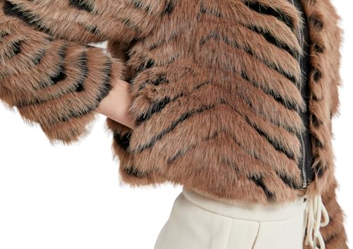 GRAN ORIENTE Women Faux Fur Leopard Print Cropped Jacket,Fleece Fluffy Leather Lined Zip Up Coat4