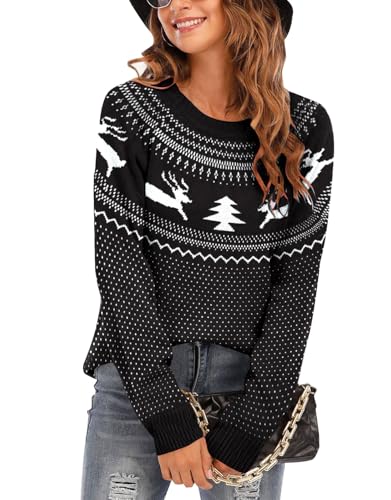 Image of Women's Long Sleeve Crewneck Casual Fall Winter Fair Isle Pullover Sweaters