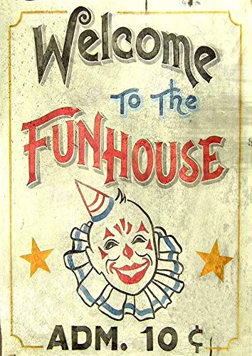 Tin sign fun house circus metal decor clown art kitchen store ran…
