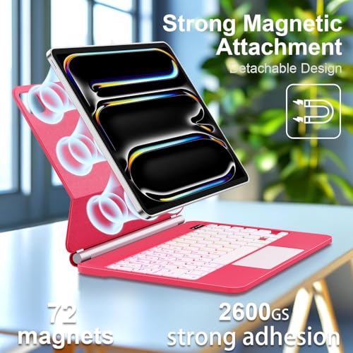 Image of for iPad Pro 13 Inch Case with Keyboard (M5 /M4, 2025 /2024),Magic-Style Magnetic - 7 Colors Backlight -Floating Cantilever Stand - Multi-Touch Trackpad Keyboard Case for iPad Pro 13 (Rose Red)