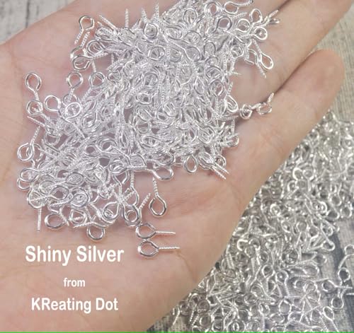 Image of 50 Pcs Shiny Silver Screw Eye Pins 5x10mm with 50 Jump Rings | Eyelets Screw Threaded Clasp Hooks for Making Pendants, Beads, Jewellery Findings DIY Craft (KRBSS-50)