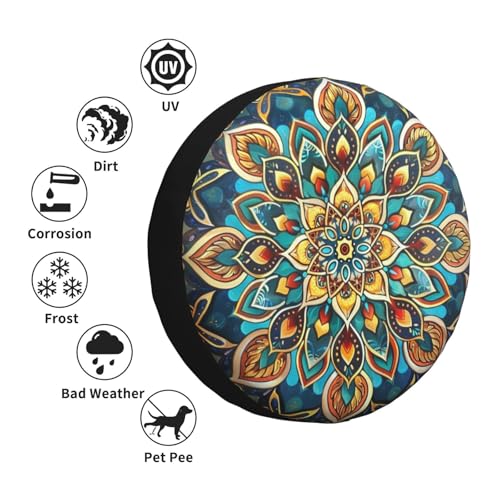 Image of KiuLoam Vintage Blue Gold Mandala Spare Tire Cover Waterproof Dust-Proof Universal Sunscreen Wheel Tire Covers Fit for Trailer, RV, SUV and Many Vehicle 14 Inch