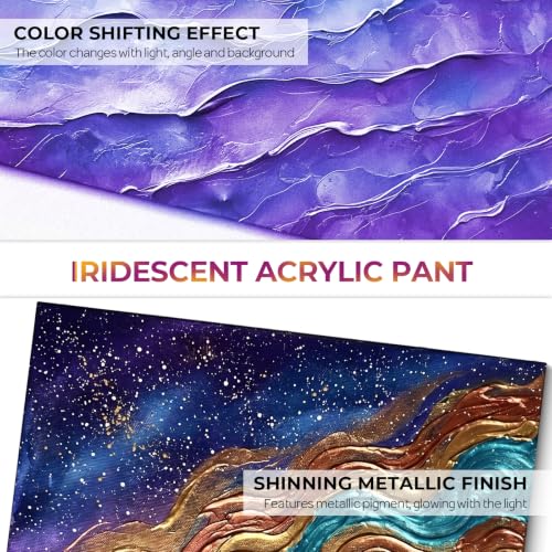 Image of Nicpro 12 Colors Iridescent Acrylic Paint Set,1oz Chameleon Metallic Paint | Color Shifting Glitter Craft Paint, Non-Toxic DIY Art Painting Supplies,Paint Kit for Canvas Rocks Wood Glass Ceramic Fabric