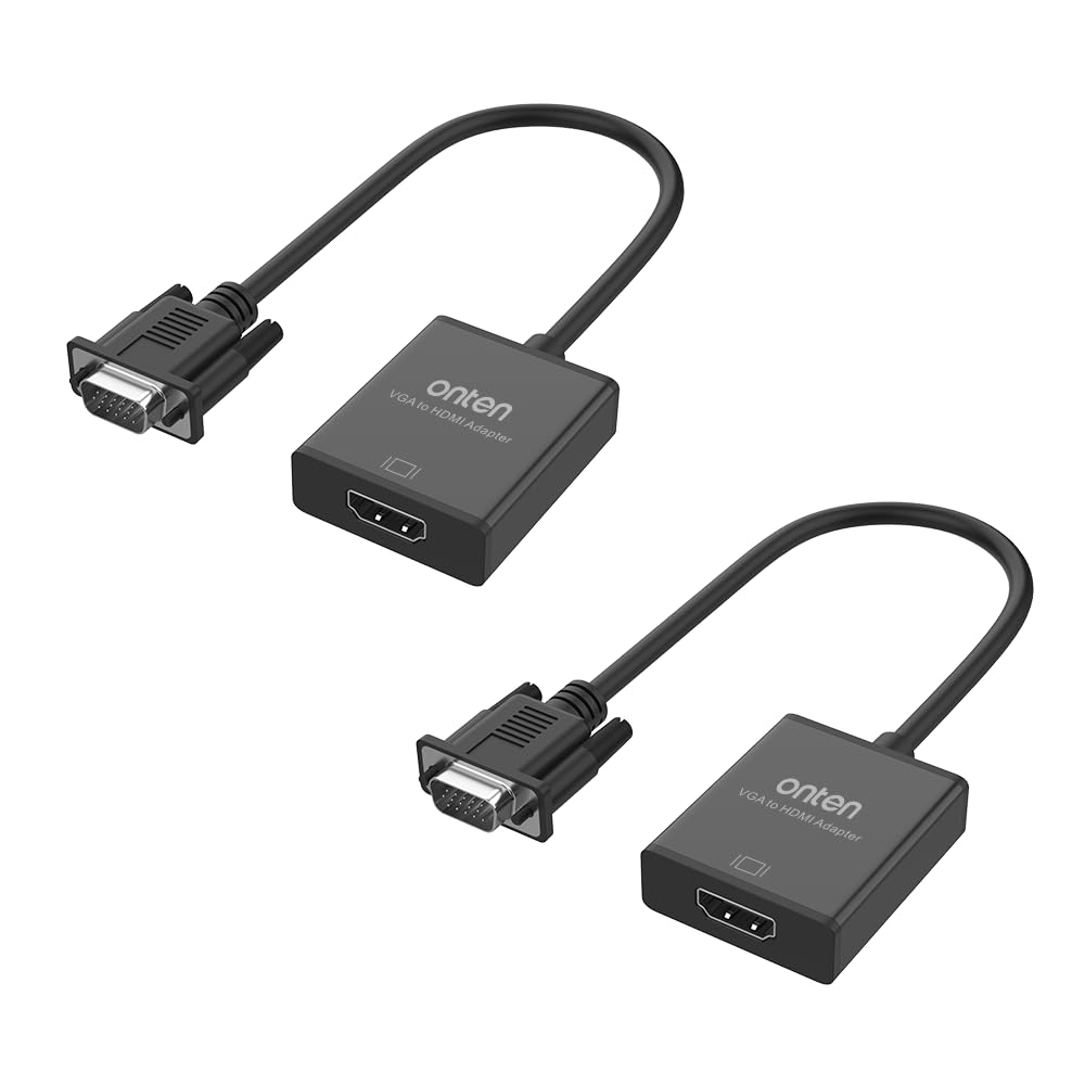 ONTEN VGA to HDMI Adapter, 1080P VGA to HDMI (Male to Female) for Computer, Desktop, Laptop, PC, Monitor, Projector, HDTV with Audio Cable and USB
