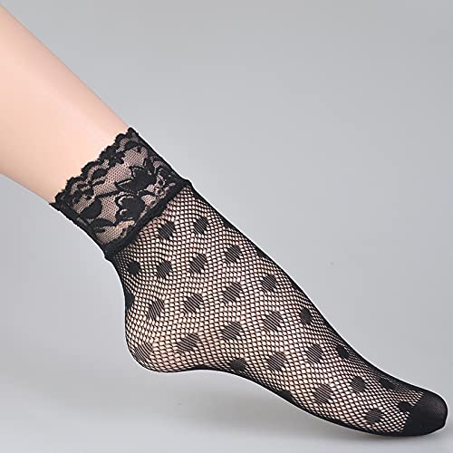 MarJunSep Lace Ankle Socks for Women Cute Elegent Sheer Mesh Fishnet Thin Nylon Crew Socks Sexy Fashion 7