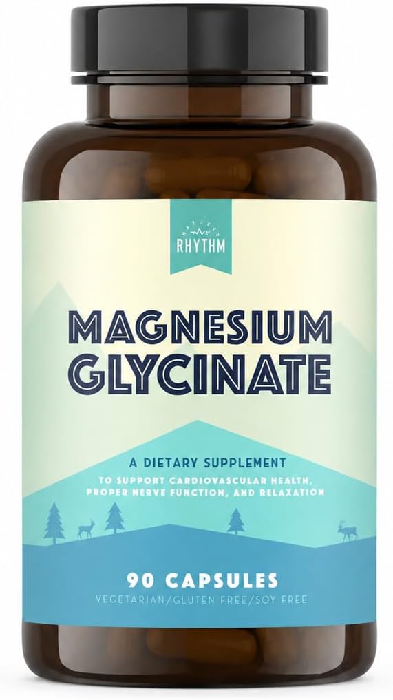 Natural Rhythm Magnesium Glycinate 120mg Elemental Magnesium, 90 Capsules | High Absorption Chelated Magnesium Supplement for Sleep, Calm, Muscle & Nerve Support, Gentle on Stomach,Non-GMO, Vegan