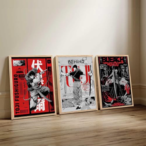Image of walllane Anime Characters Wall Framed Posters Aesthetic Posters with Frames | Japanese Anime Characters Framed Poster for Living Room Bedroom Gaming Room Studio Wall Decor Set Of 3 (10 X 13 inch)