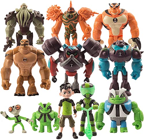 Ben 10 Action Figure Omnitrix Figure Monster Model Toy, Ben10 Figurine Set Four Arms, Grey Matter, Kineceleran, Diamondhead, Tennyson -1.2-4.8'' (C 11pcs) Cover
