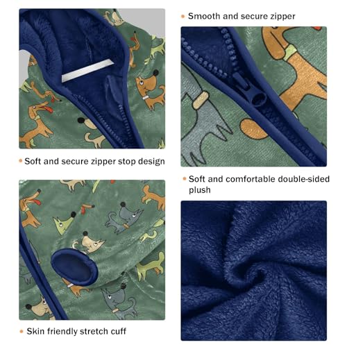 Cute Dog with Scandinavian Style Girls Fleece Jacket Girls Fall Jacket Girls Zip Up Hoodie Girls Sherpa Jacket 2-10T3