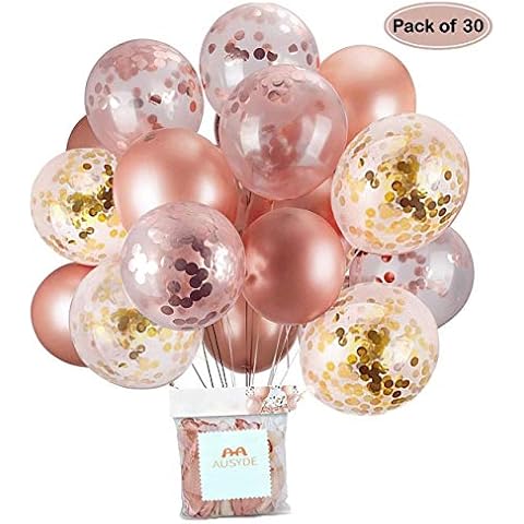 Rose gold Confetti Balloons party balloons 12 Inch glitter latex balloons for bridal wedding birthday party decorations Bridal Shower Decoration Helium Ballons (30pcs) Cover