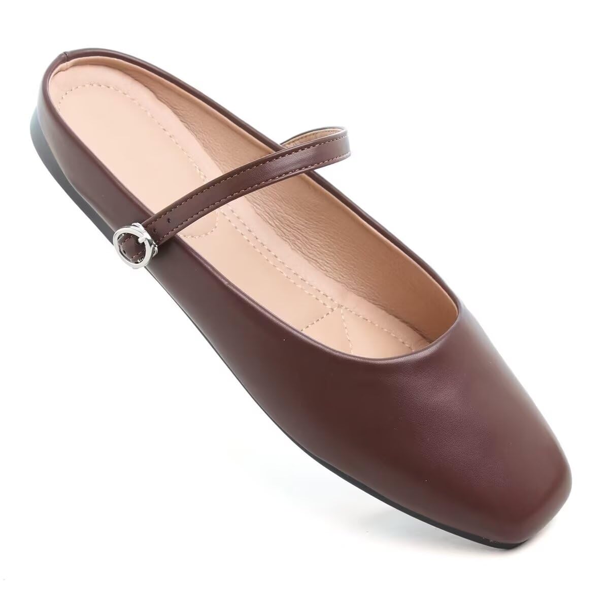 VFDB Women Mules Elegant Dressy Flats Closed Toe Microfiber Leather Shoes Adjustable Buckle Strap Mary Jane Casual Office Shoes