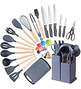 EYSOO Non-Stick Cooking Utensils Set 29 Pcs Kitchen Spatula & Knives Set Kitchen Utensils Set Sil...